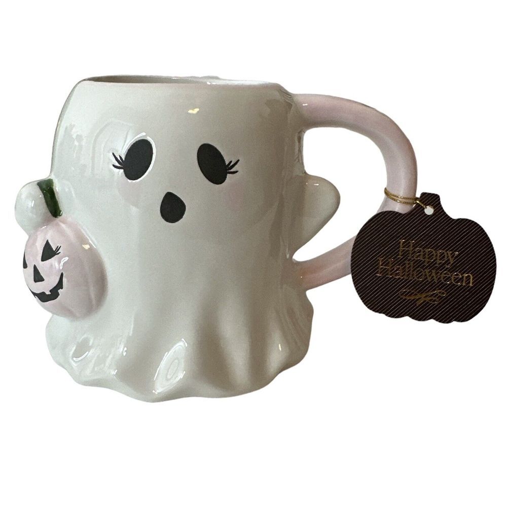 Halloween Ghost Mug with Pumpkin Pink‎ 18 oz  Trick Or Treat Nwt